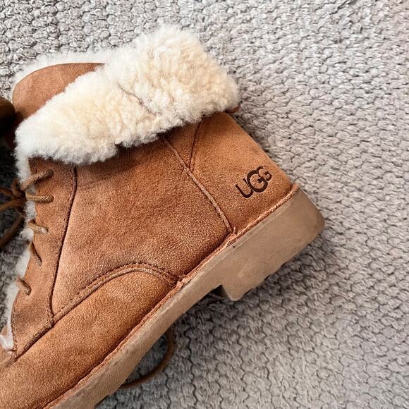 Ugg chestnut quincy boot sherpa lined womens 8.5 lace up suede leather ankle - Picture 4 of 11